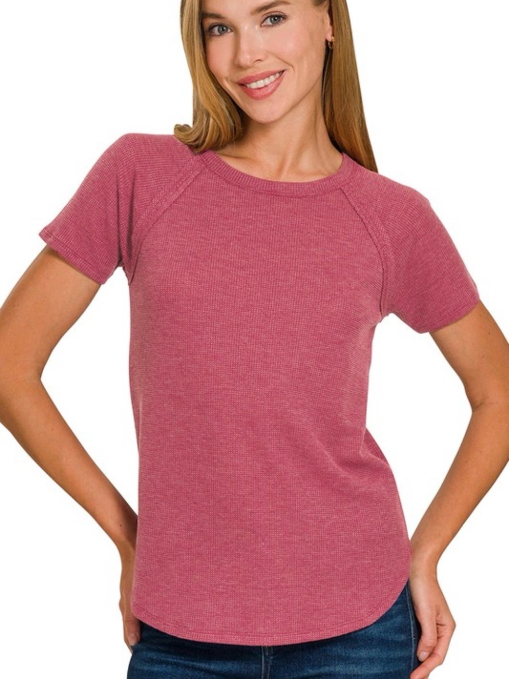 Classic Short-Sleeve Crewneck Top in Dusty Rose